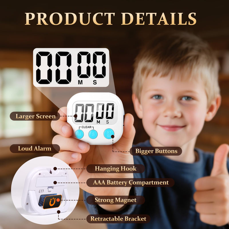 12 Pack Digital Kitchen Timer Small Classroom Timers for Kids Teachers (White) White 2