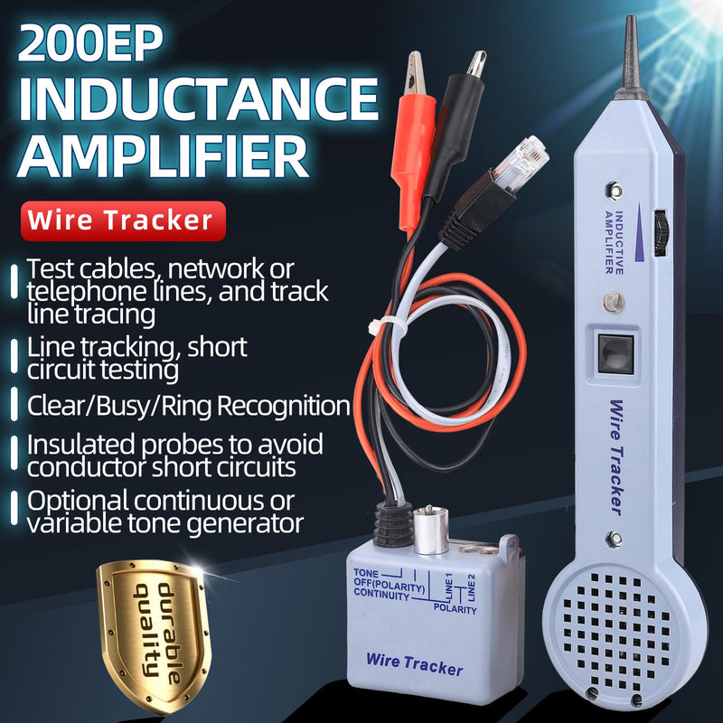 Tone Tracing Probe Kit Wire Tracer Circuit Tester Tone Generator Kit 200EP High Accuracy Cable Tester Line Finder Toner Inductive Amplifier Variable Tone Generator for Network Grey line finder
