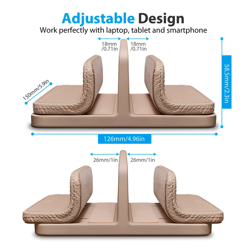 Leather Vertical Laptop Stand,Dual Laptop Holder Stand,Laptop Organizer with Adjustable Dock (18-26mm/0.7-1 in) for All MacBook/Tablet/Surface/Dell/iPad (Apricot) Apricot