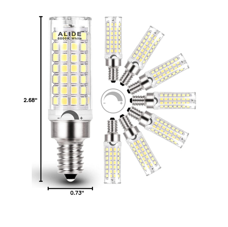 ALIDE E12 C7 Dimmable Led Candelabra Bulbs Kx 2000 60 Watt Replacement, 6000k Daylight White T6 110V 120V Small Base E12 LED Bulbs 6W for Ceiling Fan Salt Lamp Chandelier Lighting,600lm,8Pack 60 Watts (8 Pack)