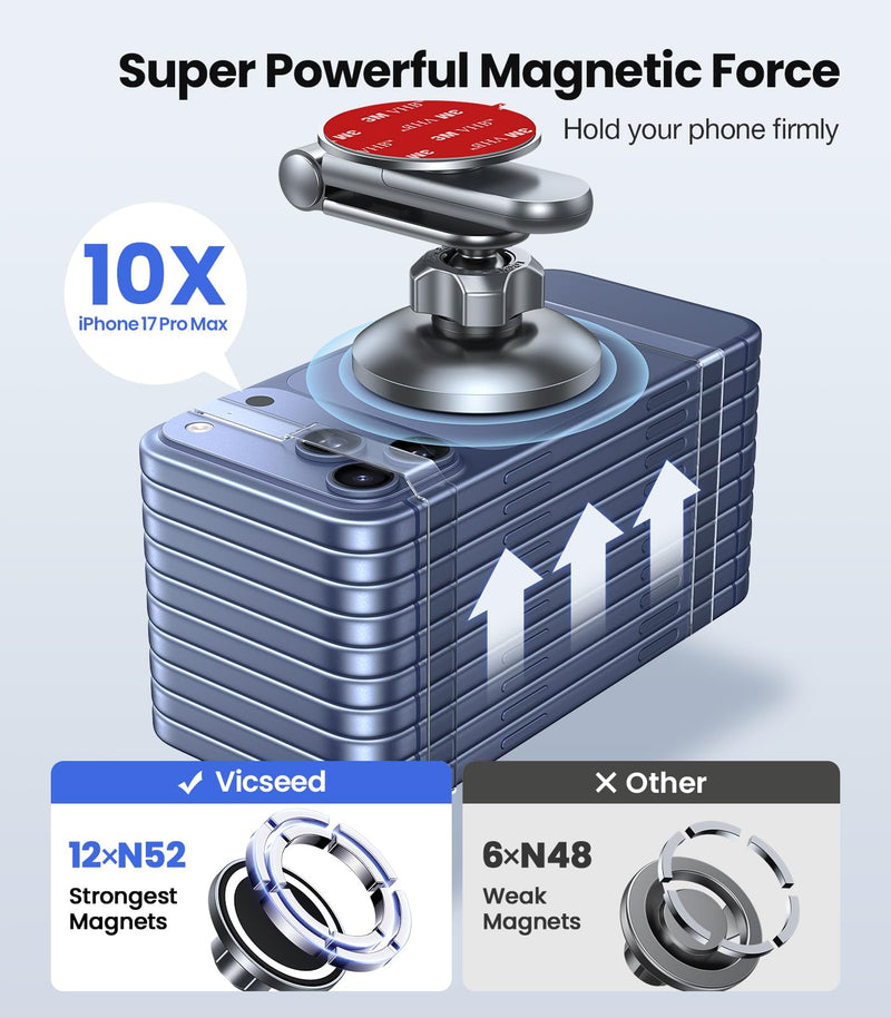 VICSEED Tesla Phone Mount【Strongest Magnet Power】Foldable Hidden Tesla Phone Holder Fit for All Phone, Tesla Model 3 Model Y for MagSafe Car Mount, Tesla Model 3 Accessories, Tesla Model Y Accessories Black