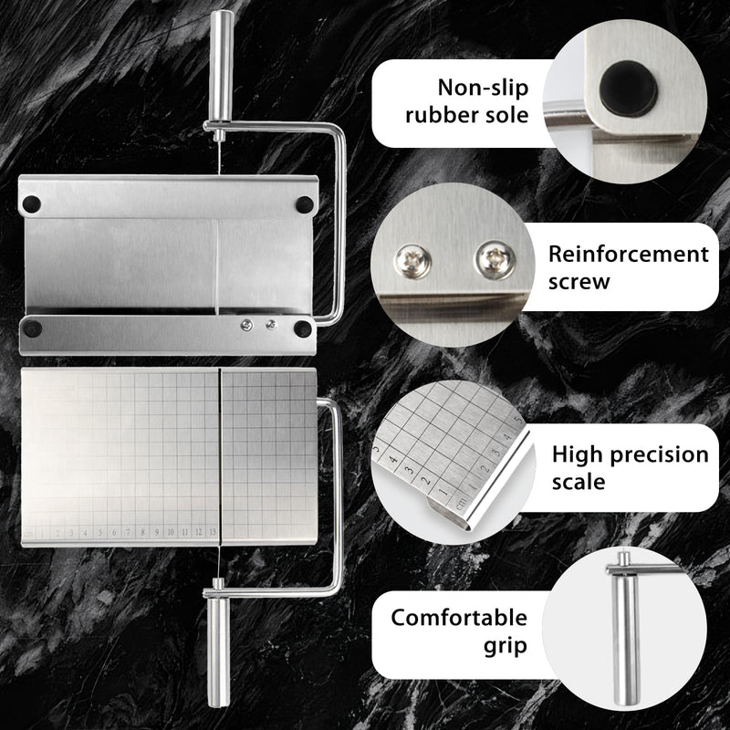 Cheese Slicer with 9 Replacement Wires, Heavy-Duty Stainless Steel Cheese Cutter Board, for Block Cheese, Dishwasher Safe