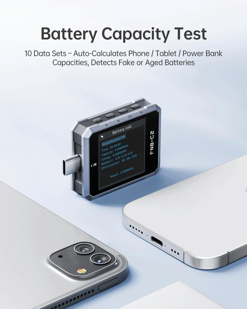 FNIRSI FNB-C2 PD 3.1 USB C Tester 4-50V 6.5A 240W, USB Power Meter with 20-Bit ADC 7-Digit Display Bi-Directional, 1.54" Screen, Curve View & Gravity Sensor, Supports PPS, QC3.0, E-Marker
