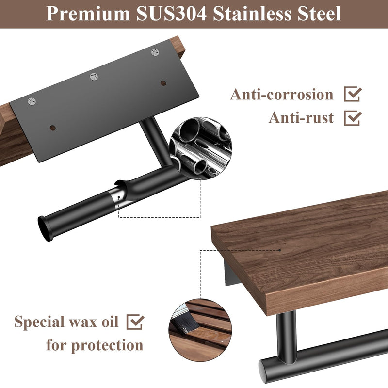 Tindbea Toilet Paper Holder with Wood Shelf, Wooden Wall Mount Tissue Paper Roll Holder, Matte Black Stainless Steel Bathroom Accessories Decor Household Home Apartment Restroom Essentials (Walnut) Walnut &Matte Black Walnut Wood