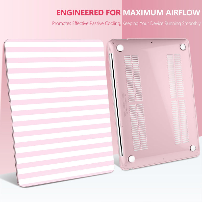 Case for MacBook Air 13 Inch (2021-2018 Models A2337 M1/A2179/A1932), Pink & White Stripes Hard Shell Case with Keyboard Protector, Compatible with Retina Display and Touch ID