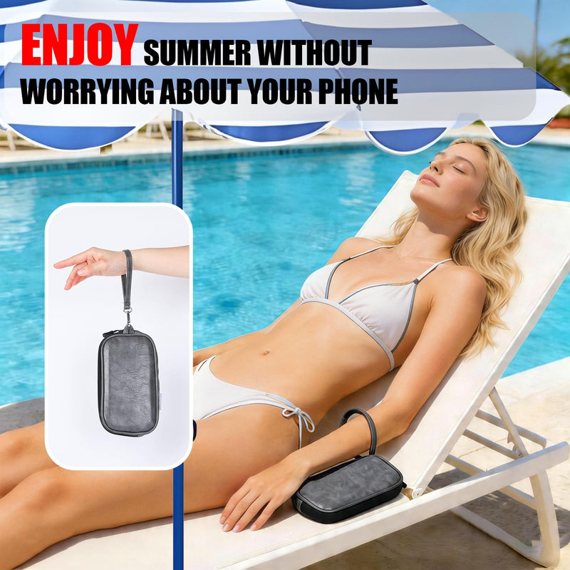 Thermal Phone Cooling Pouch for Beach & Pool iPhone Cooling Bag with 2 Reusable Gel Packs Prevent Overheating Phone Cooler Bag for Summer Heat Grey