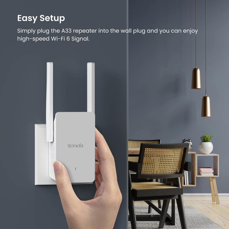 Tenda WiFi 6 Extender, AX3000 Dual Band WiFi Extender Signal Booster with Gigabit Ethernet Port, Home Internet Extender WiFi Booster, AP Mode, WPS Easy Setup(A33) Tenda A33