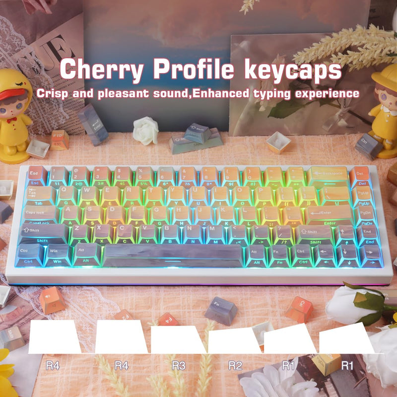 Tsungup Custom Keycaps,137 Keys Cherry Cool Key Caps Keyboard Keycap Set | Sunset-Afterglowy Side Printed PBT Keycaps for Cherry MX Switches Mechanical Keyboard Sunset Yellow