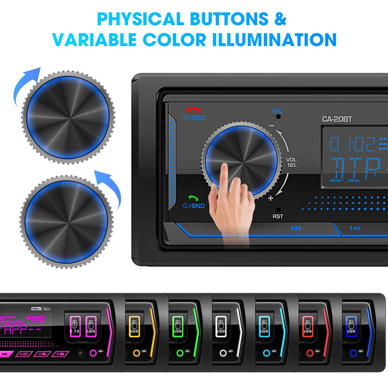 Single Din Bluetooth Marine Radio - in Dash 1-Din Car Stereo Receiver with AM FM Tuner LCD Display SD AUX-in USB Quick Charge APP Control Red