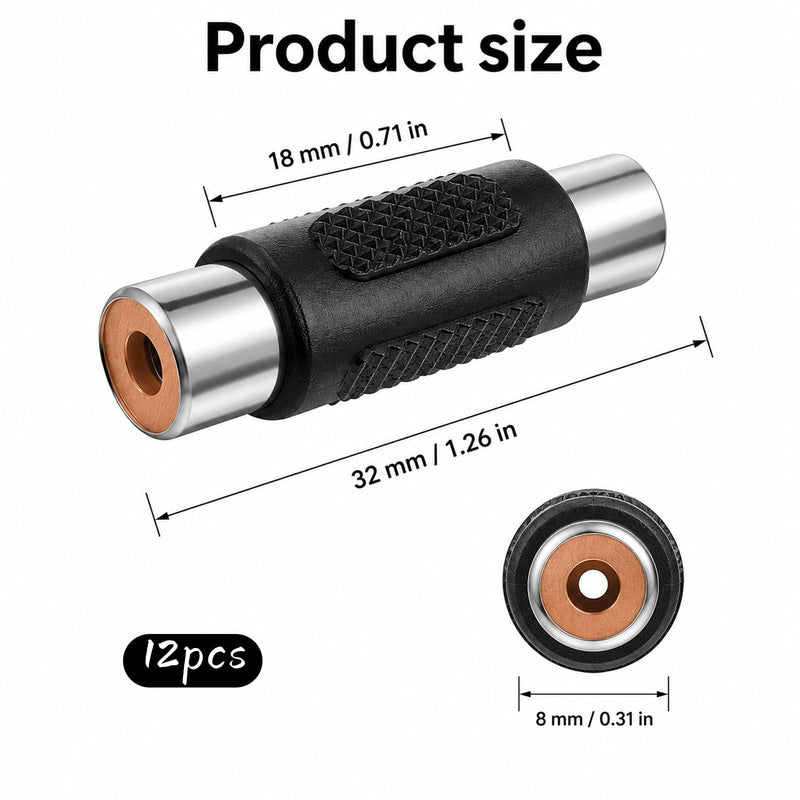 12-Pack RCA Female to Female Adapter, RCA Adapter Audio Video Connector RCA Extension Cable Adapter Coupler for TV Phono Speaker & Amplifiers