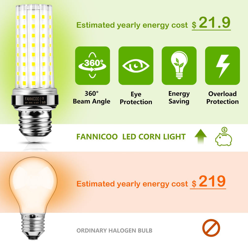 LED Light Bulb 6pcs 150W Equivalent 2500Lumen 6500K Cool Daylight White 20W LED Corn Light Bulb E26/E27 Base Non-Dimmable Ceiling Fan Light Bulbs for Home Garage Kitchen Indoor 20W-E26-6500K