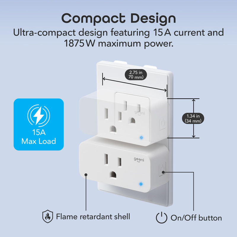Geeni Smart Plug Mini 15A WiFi Outlet 4-Pack, Compatible with Alexa Google Home, No Hub Required, App Remote Control, UL Certified White 4 Pack