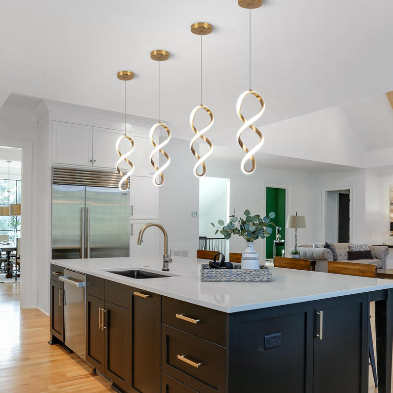 Gold Led Pendant Lights Kitchen Island,5500K Modern Led Pendant Lighting Over Island, Adjustable Hanging Pendant Light Fixtures for Kitchen Bedroom Dining Room Sink, 1 Pack Gold