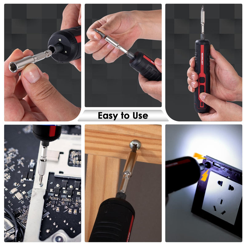 Electric Screwdriver Set, 4V Cordless Precision Screwdriver Set w/ 10 Magnetic Bits, 6 Torque Settings, LED Light, 3 Starting Modes and Storage Case, Repair Tool Kit for Electronics and DIY Projects Black