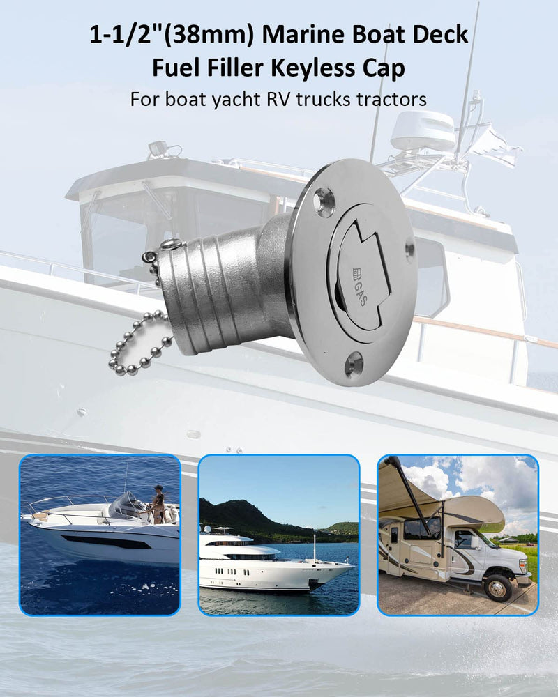 1-1/2"(38mm) Gas Boat Deck Fill/Filler with Keyless Cap Fit for Boat Yacht Caravan, 316 Stainless Steel
