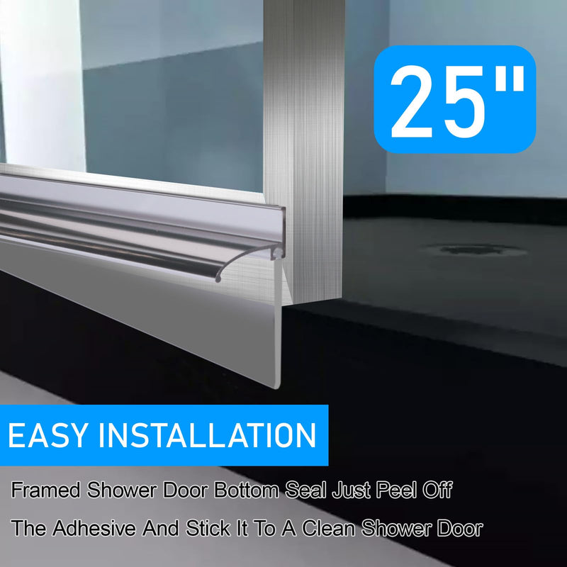 25” Framed Shower Door Drip Rail with Vinyl Sweep, Chrome Shower Door Bottom Water Deflector with Screws 25A