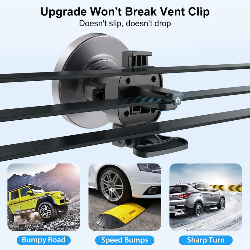 Car Mount Charger-15W Fast Charging Wireless Car Charger-Magnetic Car Phone Holder for Dashboard Air Vent - Rotation 360° & HandsFree