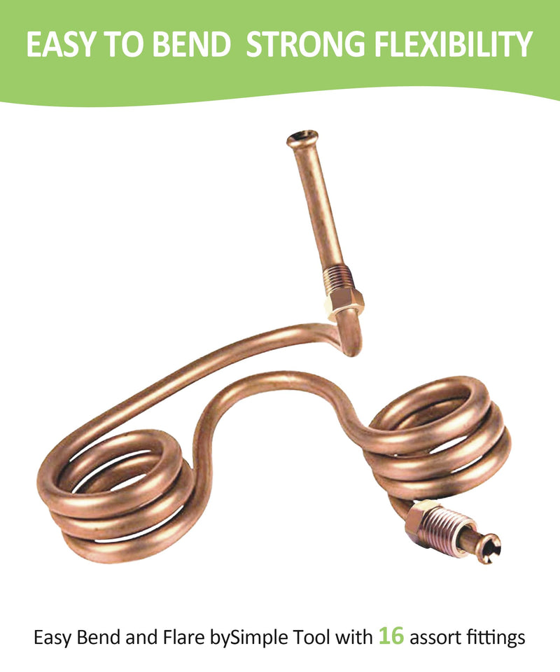 RACOONA 25Ft 3/16 Brake Line Tubing Kit,Copper Nickel Brake Line,Car Accessories Flexible Copper Coated Alloy Brake Line Tubing Coil with 16 Fittings,Fits Hydraulic Braking Systems etc. (Gold) Gold