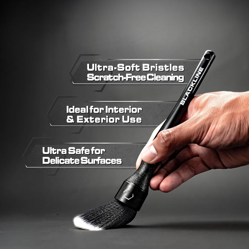 Blackline Car Detail Brushes- Luxury Car Detailing Brush Set for Interior and Exterior - Best Auto Detailing Brushes - Premium Car Detailing Brushes (Ultra Soft Bristles) Ultra Soft Bristles