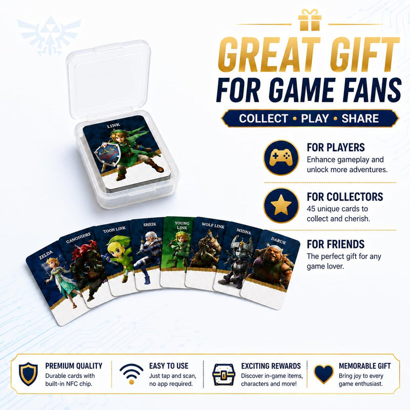 45 PCS NFC Mini Cards Set for Nintendo Switch - Unique Reusable Collectible Cards, Easy Scan Cards Compatible with TOTK, BOTW & SSHD Adventure Games, Gift for Players