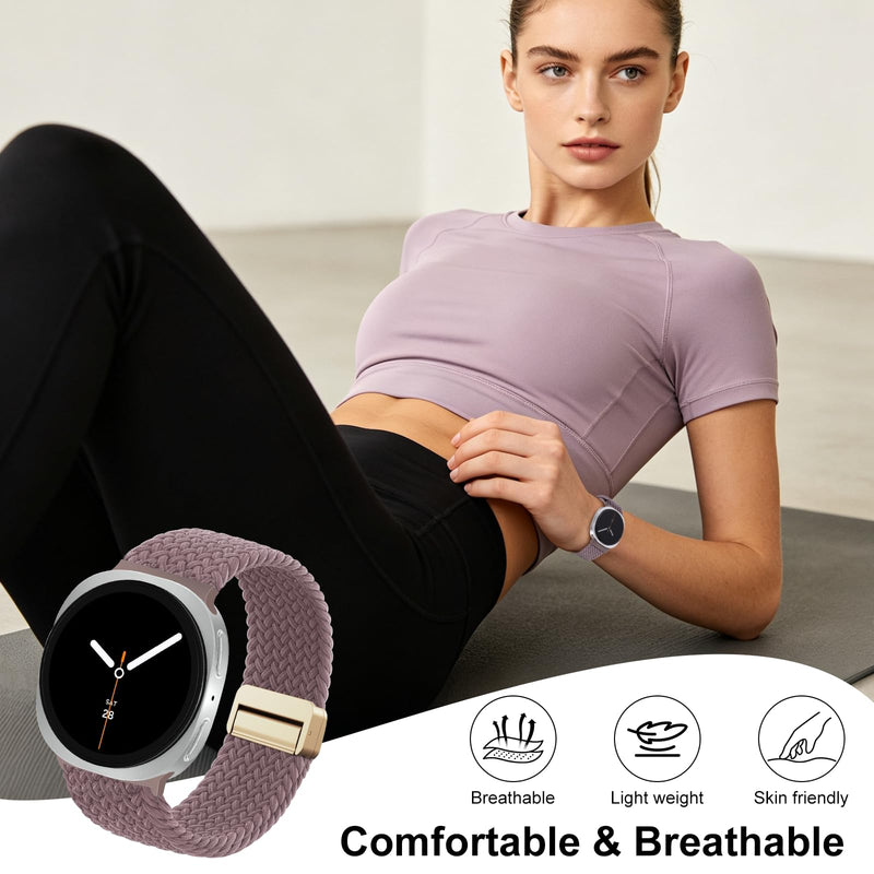 Nylon Bands for Samsung Galaxy Watch 9/8 Band 40 44mm/8 Classic 46mm | 4 Pack Magnetic Braided Wristband for Galaxy Watch 9/8/8 Classic No Gap Strap Accessories for Women Men, Breathable & Soft Black+Starlight+Sandpink+SmokeViolet