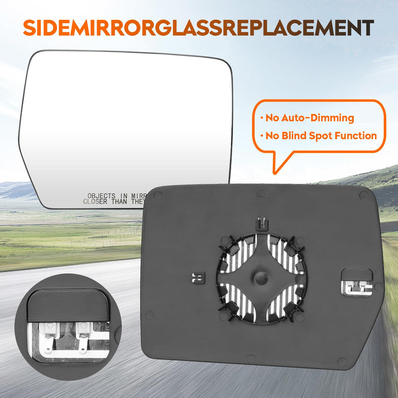 Youxmoto Passenger Right Side Heated Mirrors Glass Replacement, Fit for Ford F150 2011 2012 2013 2014 Side View Mirror Glass with Rear Holder, Fits for 4L3Z-17K707-DA Passenger Side (Right)