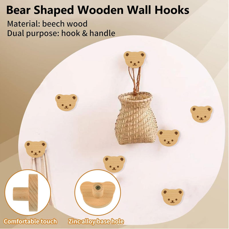 MOROBOR 12PCS Bear Shaped Wooden Knobs Single Hole Beech Wood Handles Cupboard Cabinet Handle Knob for Chest of Drawers with Screws& Expansion Tube Bear-12PCS