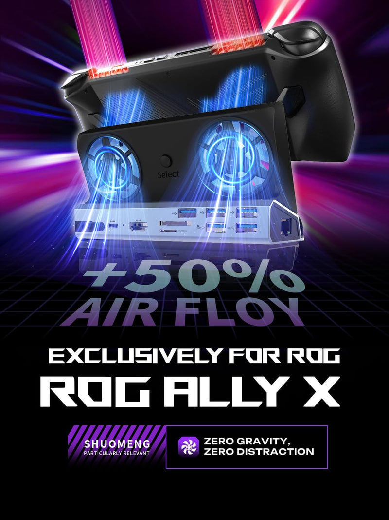10-in-1 Docking Station for Steam Deck OLED & ROG Ally X & Legion Go, Dual Cooling Fan 5 USB Ports, 4K@60Hz HDMI 2.0, 100W Charging Port Support ROG Ally 30W Mode, Gigabit Ethernet, SD/TF