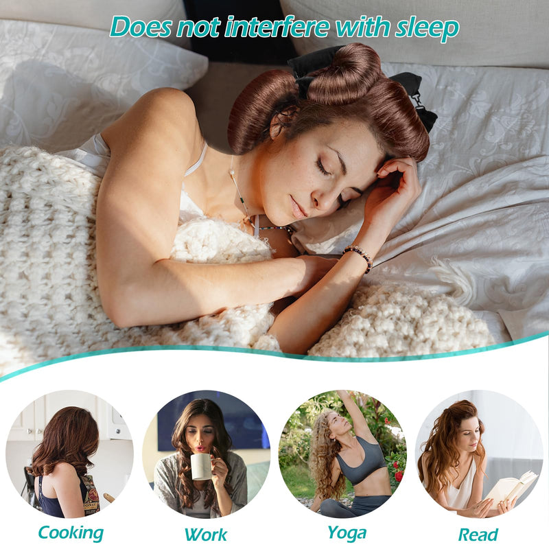 [AUSTRALIA] - Heatless Hair Curler,GeeRic 6 PCS Hair rollers for Overnight Curls, Heatless Curls, Overnight blowout rods with Satin Hairs Scarf and Shower Cap Black