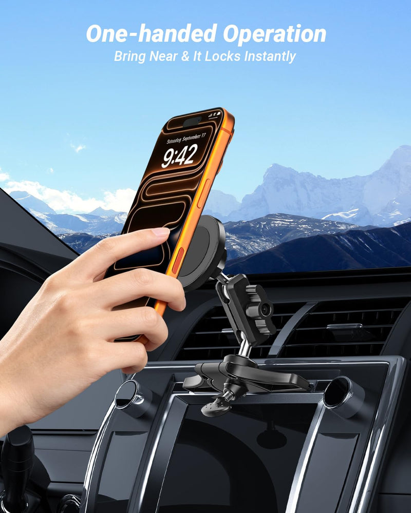 Metal Magnetic CD Slot Car Phone Mount with Adjustable Aluminum Arm | 360° Rotation Hands-free Magnet Holder for Car CD Player, Fit for iPhone 17 16 Pro/Max/Plus, Samsung, and All Android Phones