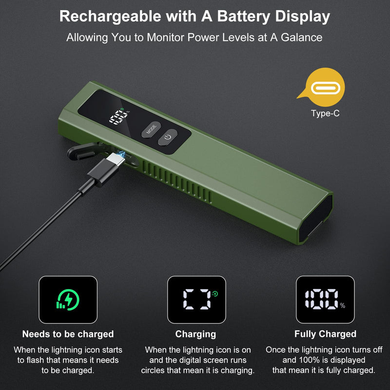 EDC Flat Flashlight High Lumens, Rechargeable Pocket Light with White/Warm LED, UV, Gream Beam, Flash Combo, 4 Bright Modes, Double Magnetic Base, for Outdoors, Emergency, Work, Detection (Green) Green