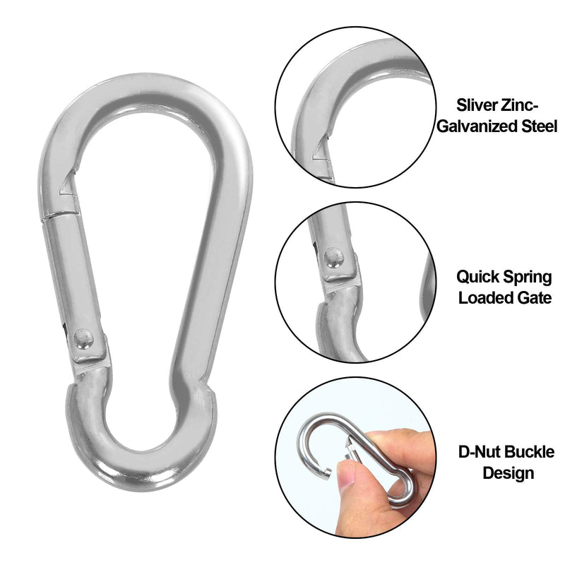 MIVIDE 50 PCS Stainless Steel Spring Snap Carabiner, Round, Silver, 2 Inch, Auto-locking, Camping, Hiking, Fishing, Boating, Dog Leash, Keychain M5 x 50mm