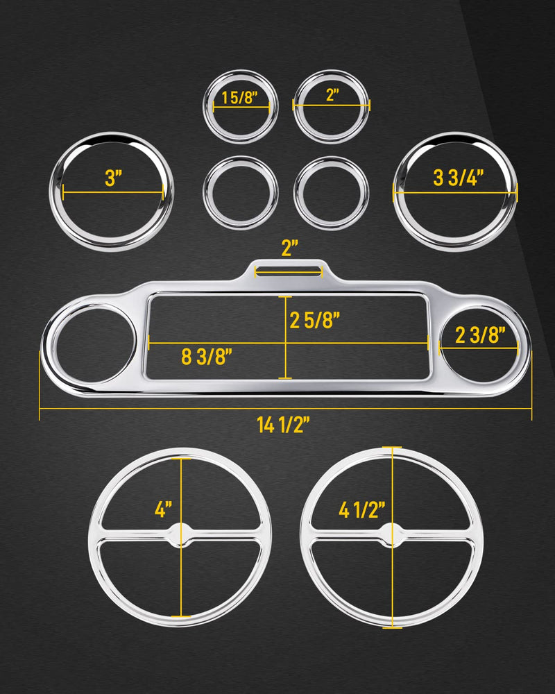 Stereo Accent Speedometer Speaker Trim Ring 9 Pcs Compatible for Harley Davidson 1996-2013 Electra Glide Street Glide Trike Glide