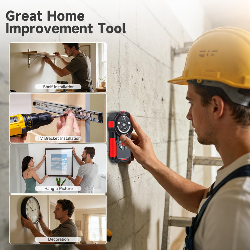 Stud Finder Wall Scanner - Rechargeable Stud Finder Tool with Smart Sensor, HD LCD Display & Audio Alarm, Electronic Stud Detector for Metal Wood AC Live Wire Studs Joist Water Pipe