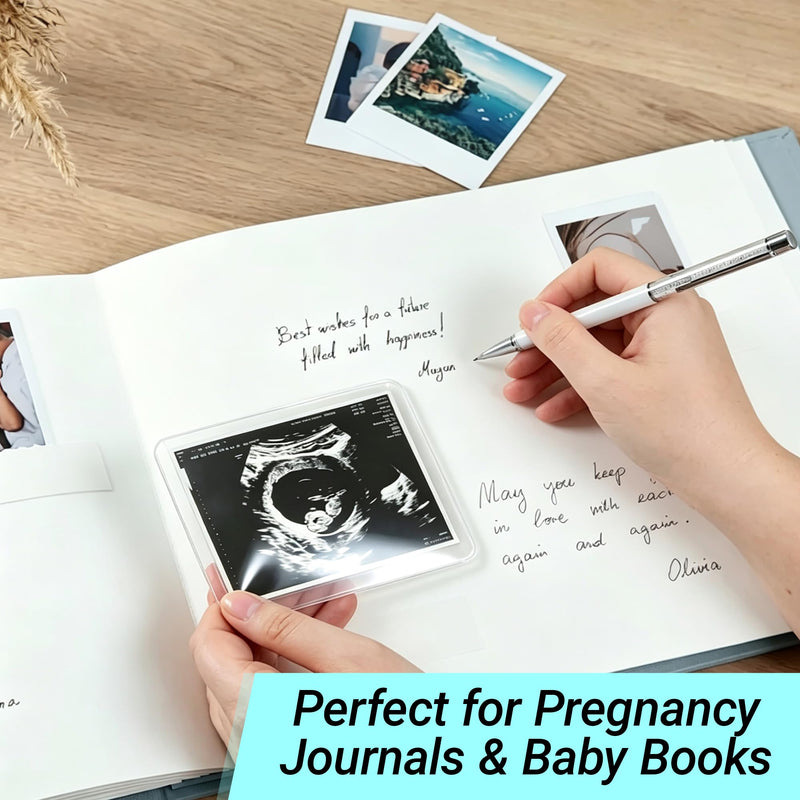 10 Pack 3x4 Inch Ultrasound Photo Protector Sleeves, Side Loading Rigid PVC Sonogram Picture Holders, Cold No Heat Laminating Sheets, Pregnancy Journal Keepsake Accessories, Clear Photo Protectors