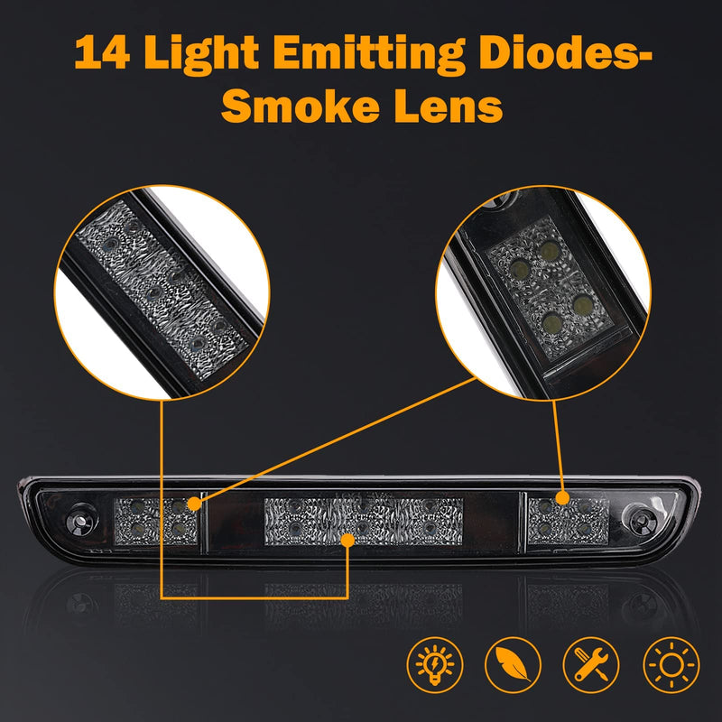 3rd Brake Light for 1992 1993 1994 1995 1996 1997 Ford F150 F250 F350 Third Brake Light LED Bronco Tail Light Cargo Light Cab Lamp Assembly-Smoke Lens 92-97