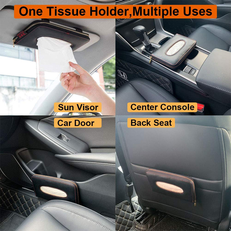 Car Tissue Holder, Sun Visor Tissue Holder, Car Visor Napkin Holder, PU Leather Backseat Tissue Case Holder for Car Vehicle with Zipper (Black) Black