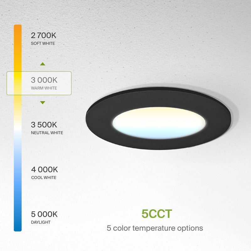 ASD 6 Pack 3 Inch LED Recessed Light 6W, 5 CCT 2700K-5000K CRI90+, IC Rated Ultra Thin Dimmable Ceiling Lights with J Box, Canless Wafer Downlight, Round Slim Panel Lighting, Energy Star ETL, Black 3 Inch 6 Pack