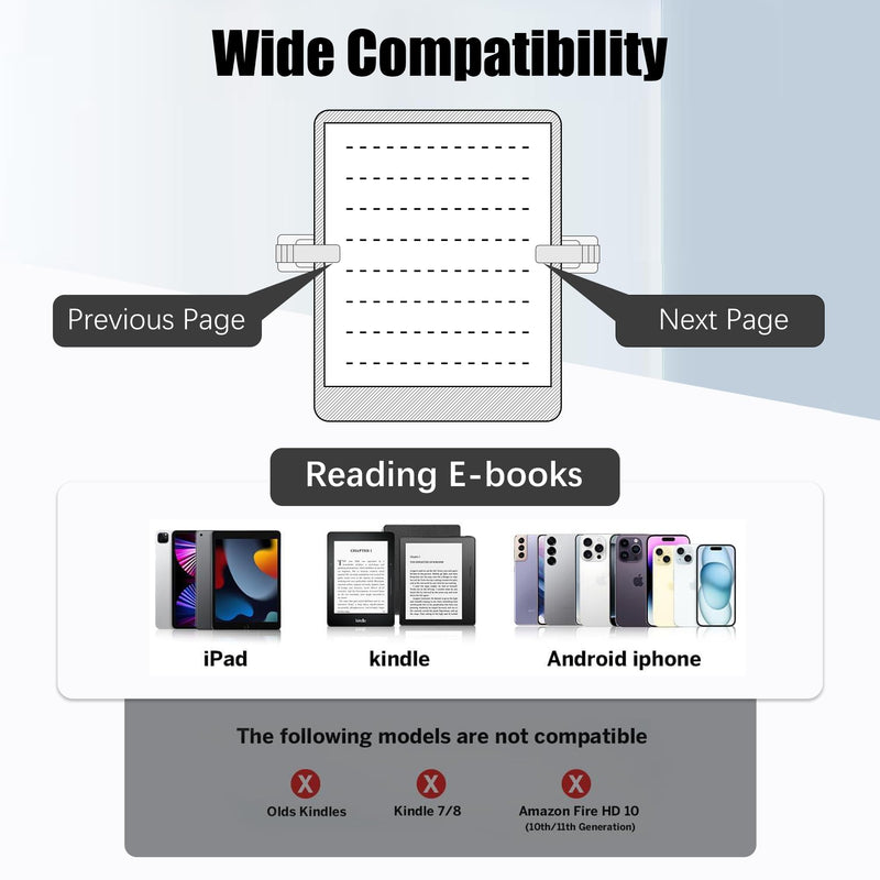 Ring Page Turner for Kindle, Clicker for Kindle Paperwhite, Thick Case Friendly by Holding Devices up to 18.5mm, 20 Days Long Battery Life, Works with iPhone iPad Android Tablets E-Readers-Pink