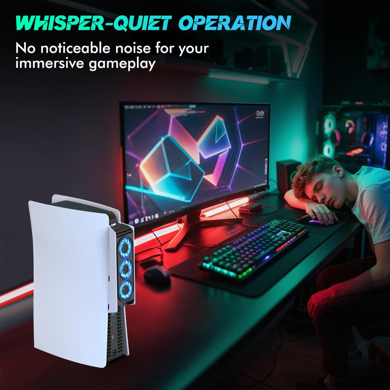 Upgraded Cooling Fan for PS5 Console,Quiet & Efficient Cooler with LED Light and USB 3.0 Port, Dual-Speed PlayStation 5 Cooling System for Disc & Digital Edition (Not for Slim/Pro) ps5 fan