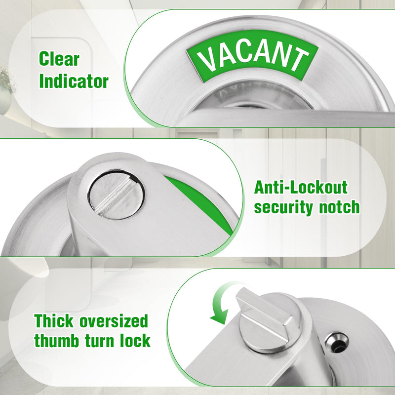 Vacant Occupied Bathroom Door Lock - Stainless Steel Privacy Door Handle with Indicator Sign, Fits 1-3/8" to 2" Door, ANSI Grade2 Commercial Door Locks for Restroom Stall, Office, Gym (Silver) Silver-Door handle