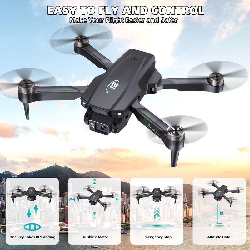 Drones with Camera for Adults 4K 1080P, Mini Drone with Camera, Altitude Hold, One Key Take Off/Landing, Headless Mode, 3D Flip, 3 Speed Mode, Foldable Remote Control Drone with 2 Batteries for Beginners Deep Black