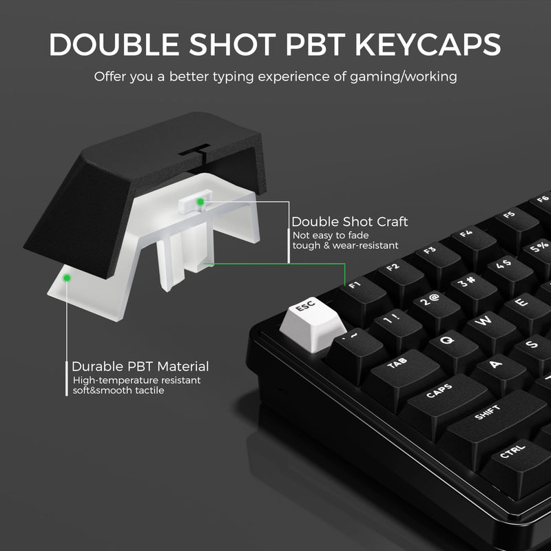 XVX PBT Double Shot Keycaps Set 138 Keys Cherry Profile Custom Key caps | 60 65 75 100 Percent for 61/64/68/84/87/100/104/108 Retro Gaming Black and White Mechanical Keyboard, Black