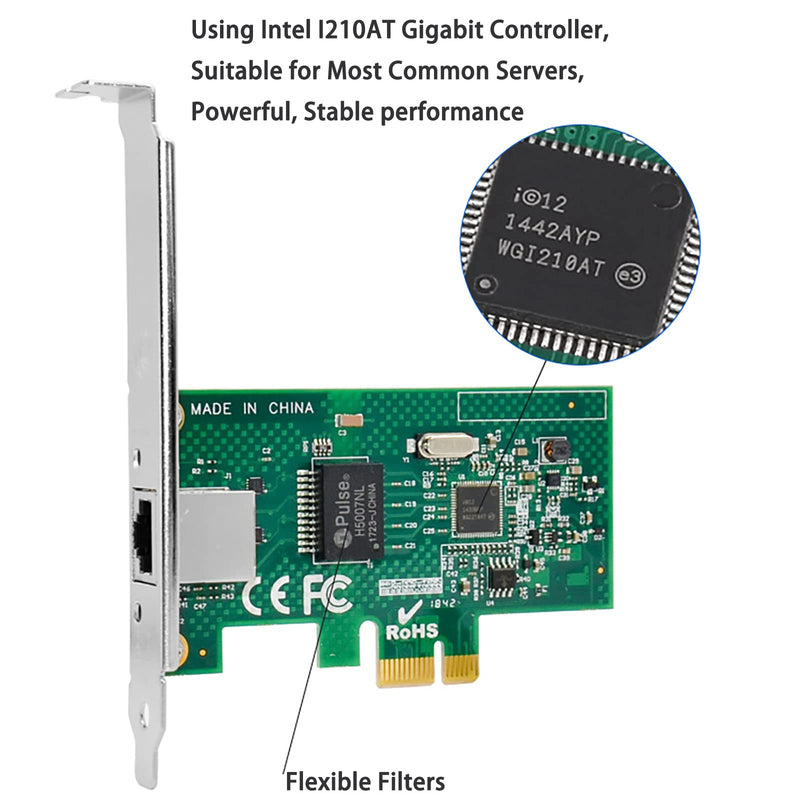 PCIe Gigabit Network Card 1000M PCI Express Ethernet Adapter with Intel I210AT LAN NIC Card for Support PXE for Windows/Windows Server/Linux(Lightning Protection Design) (ST729) ST729-I210AT