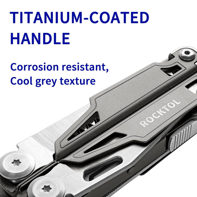 ROCKTOL Multitool SK02, VG-10 Knife,19-in-1 Multi-tool Pliers with Titanium-plated Handle,Compact & Lightweight EDC Multi Tool with Nylon Sheath for Men,Outdoor Survival,Hiking,Camping VG-10 Knife Blade