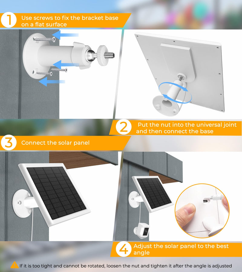8W Solar Panel for Ring Camera, Solar Panel Charger Compatible with Ring Stick Up Cam/Pro Battery, Spotlight Cam/Pro/Plus Battery, Includes Barrel Plug to USB-C Adapter, IP65 Waterproof, 10ft Cable 1 White