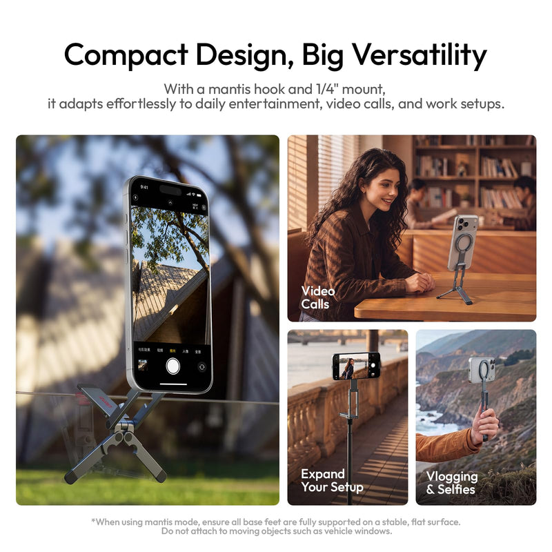ULANZI MA62 Magnetic Phone Tripod Stand, Ultra-Slim 0.33in Pocket-Sized Foldable Kickstand, N52 Magnet Aluminum Alloy Mantis Hook Desktop Mount, 2.22oz Portable Mini Tripod for iPhone Android
