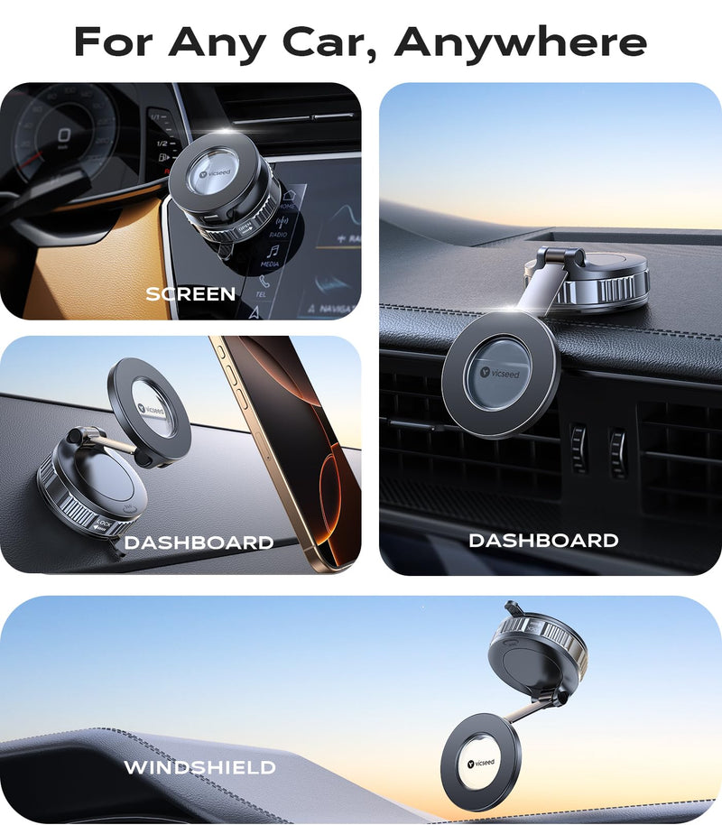 VICSEED 2026 Upgraded Car Phone Holder for Magsafe Car Mount [85 LBS Strongest Suction] Vacuum Magnetic Phone Holders for Your Car 360° Adjustable Car Phone Mount for iPhone 17 Pro Max 16 15 14 13 GPS Black-Vacuum