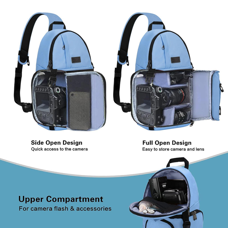 MOSISO Camera Sling Bag, DSLR/SLR/Mirrorless Camera Case Camera Backpack | Shockproof Photography Bag with Tripod Holder&Removable Modular Inserts Compatible with Canon/Nikon/Sony/Fuji, Cerulean Blue