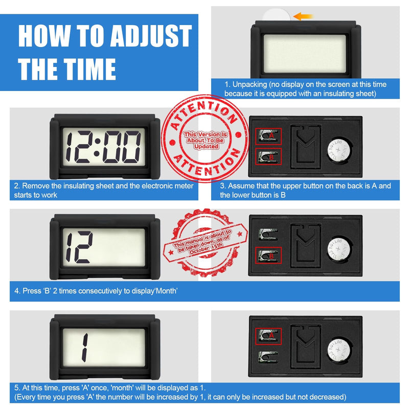 Car Dashboard Digital Clock - with Jumbo LCD Time & Day Display - Mini Automotive Stick On Watch for Car Truck Dashboard & Air Vent (Black) black